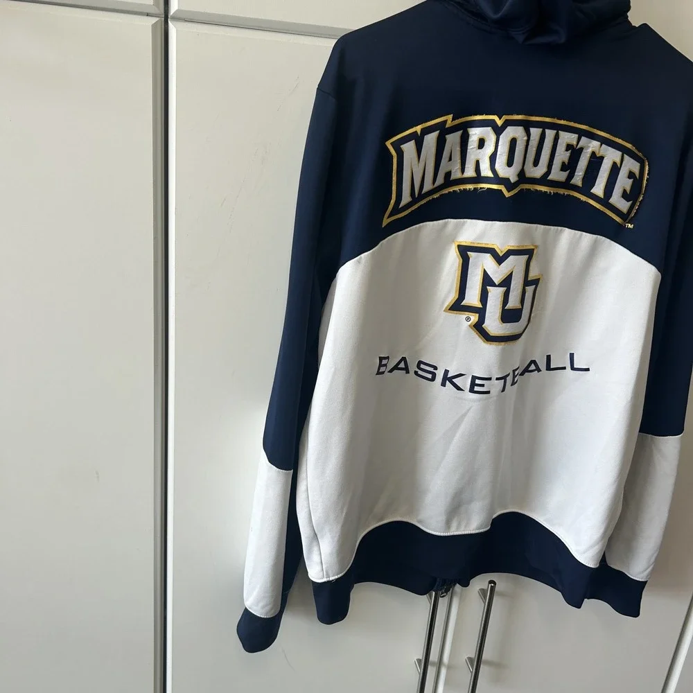 Jordan Marquette Golden Eagles Basketball Therma-FIT Full Zip Hoodie Navy M